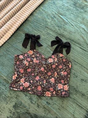 Willow & Root Floral Tie-Strap Camisole in Black and Pink